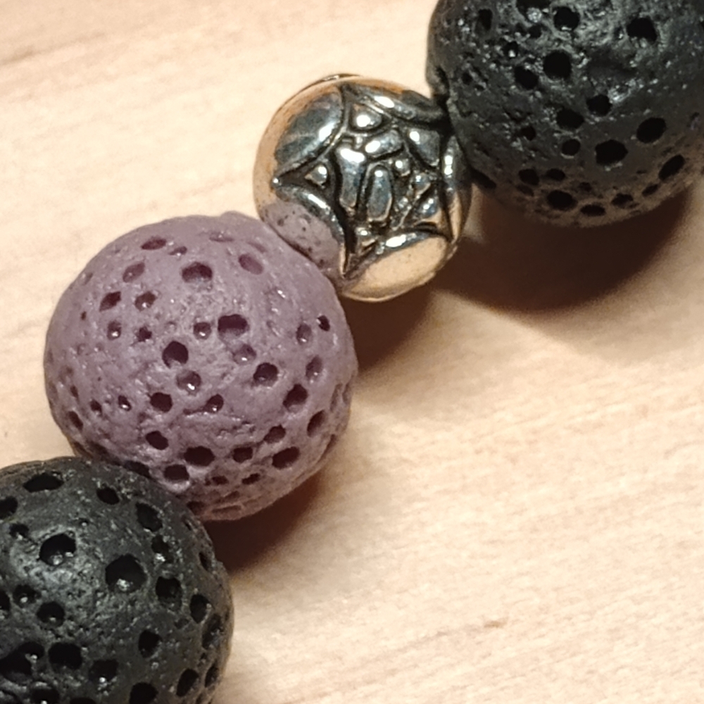 Witchy Spell Book Charm And Lava Stone Beaded Bracelet - Violet and Black - Picture 3 of 4